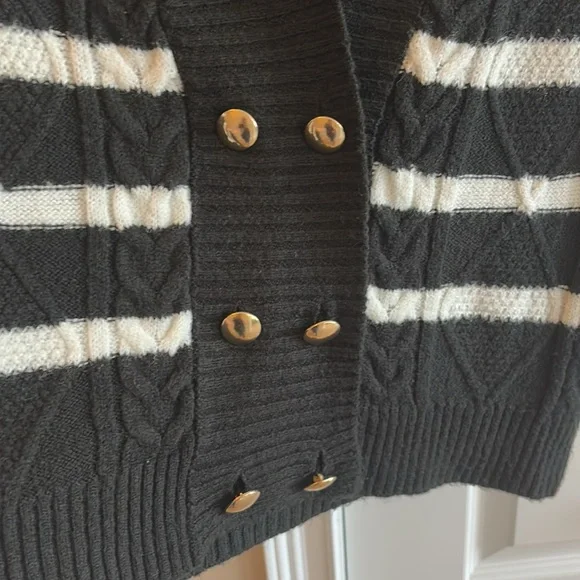 Maeve Anthropologie Black and White Striped Sweater Vest Gold button closure XS - Picture 3 of 12